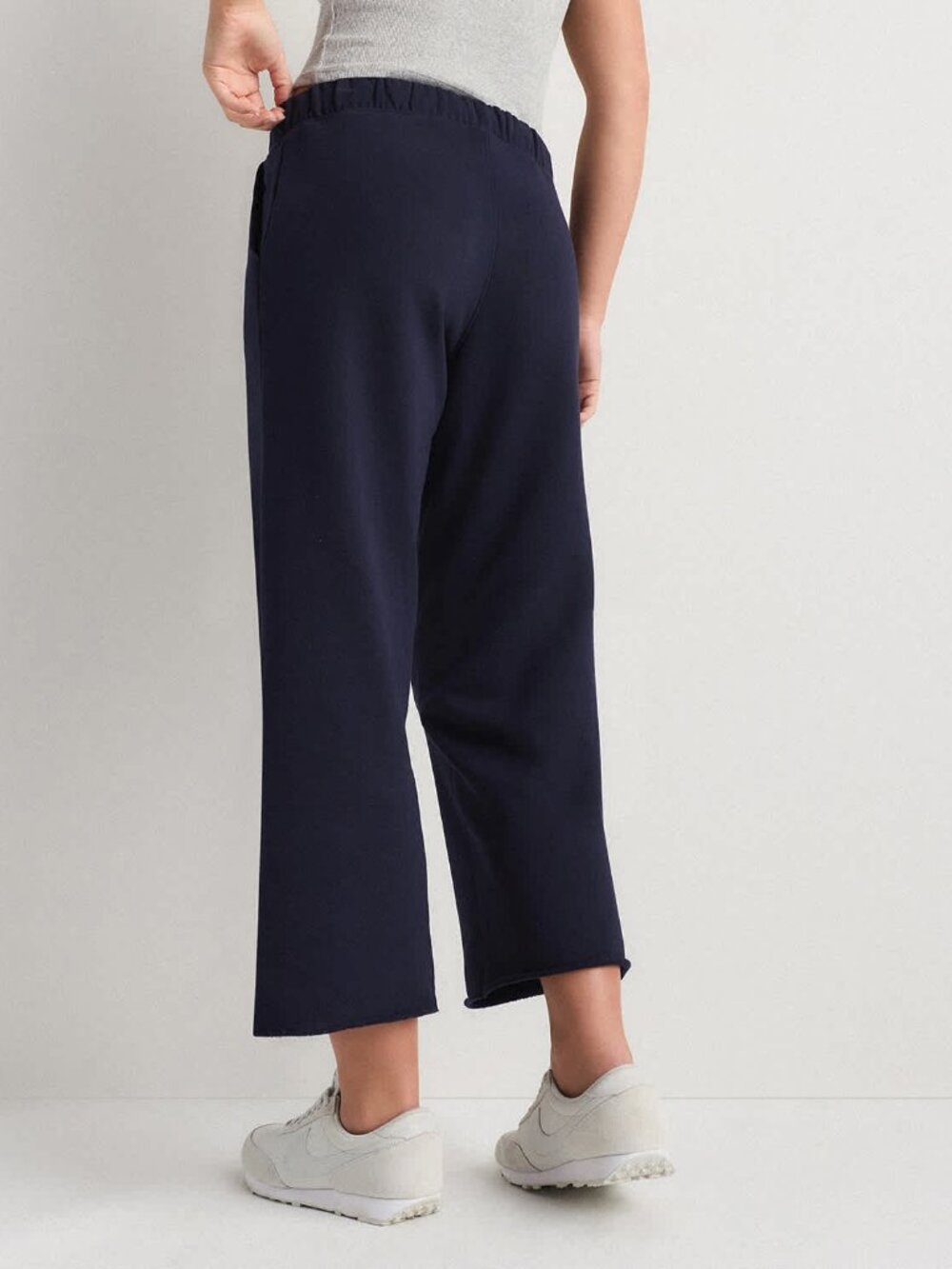 French Terry Cropped Wide Leg Pants in Deep Navy - Picture 3 of 9